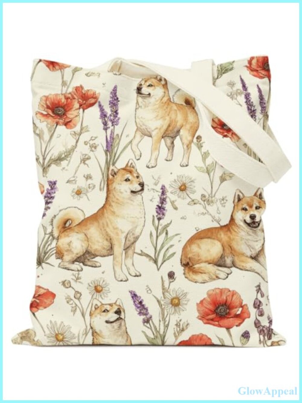 Dog Floral Canvas Tote Bag Large Shoulder Handbag for Dog Lover